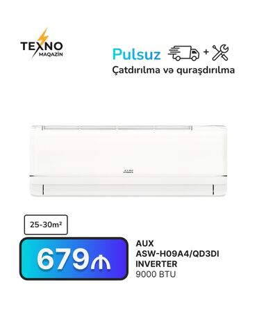 Kondisioner AUX, 20-25 kv. m, Split sistem, Kredit yoxdur, Pulsuz quraşdırılma