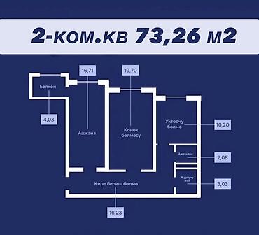отель бишкек: 2 комнаты, 73 м², Элитка, 4 этаж, ПСО (под самоотделку) — 1