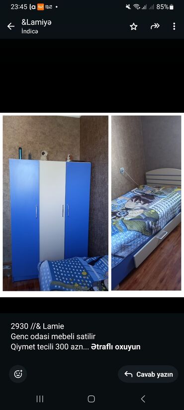 Sifarişlə mebel: 2930 //& Lamie Genc odasi mebeli satilir Qiymet tecili 300 azn