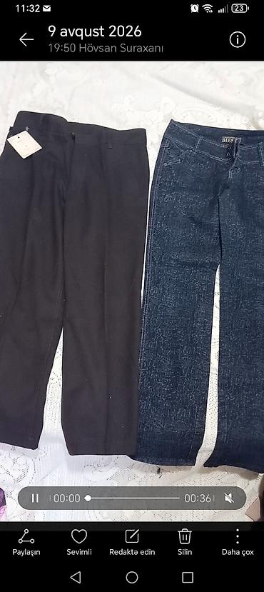klasik şalvar modelleri: Kargo ciblikli cins şalvarlar dəsti - Material: cins (denim) - — 6