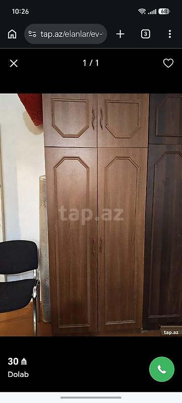 İşlənmiş, 2 qapılı, Qəhvəyi, Taxta, Açılan, Düz dolab