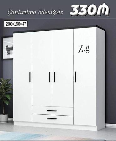 dehlız dolabı: Ağ rəngli 4 qapılı paltar dolabı - Ölçülər: 200 × 160 × 47 sm - — 1