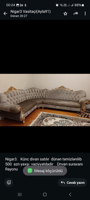 Divanlar: Künc divan, İşlənmiş, Çatdırılma yoxdur