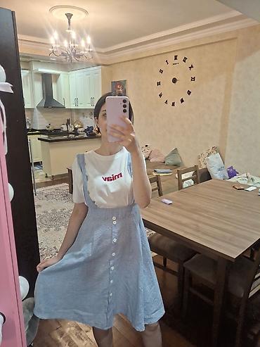 Ətəklər: Mavi-ağ xırda zolaqlı askılı ətək (sundress stili) 2-3 defe — 1