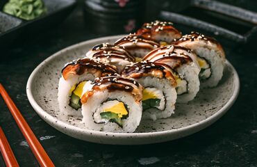 Готовые блюда, кулинария: Сеты роллов и суши - Тёплые роллы в хрустящей панировке: крупные — 7