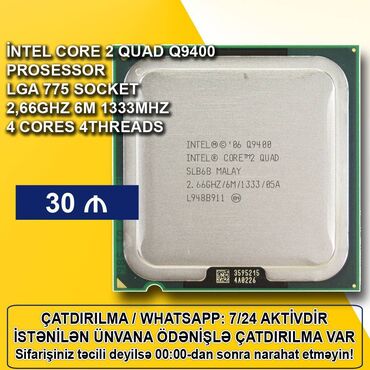 Digər kompüter aksesuarları: Prosessor Intel Core 2 Quad Core 2 Quad, 2-3 GHz, 4 nüvə, İşlənmiş