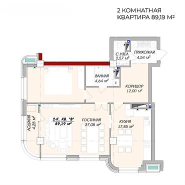 энесей: 2 комнаты, 89 м², Асанбай мкр Элитка, 4 этаж, ПСО (под самоотделку) — 4