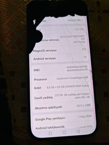 telfonlar quba: Honor 8X, 256 GB, rəng - Qara, Sensor, Barmaq izi, Face ID