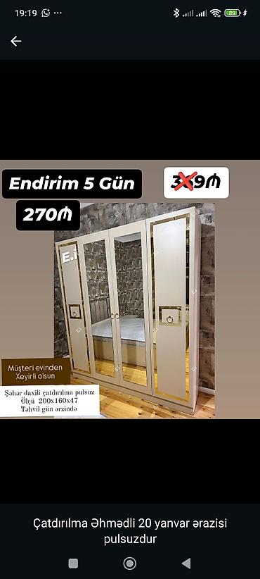 ayna qapi: Üç qapılı güzgülü paltar dolabı - Ölçü: 200 x 160 x 47 sm - Rəng — 1