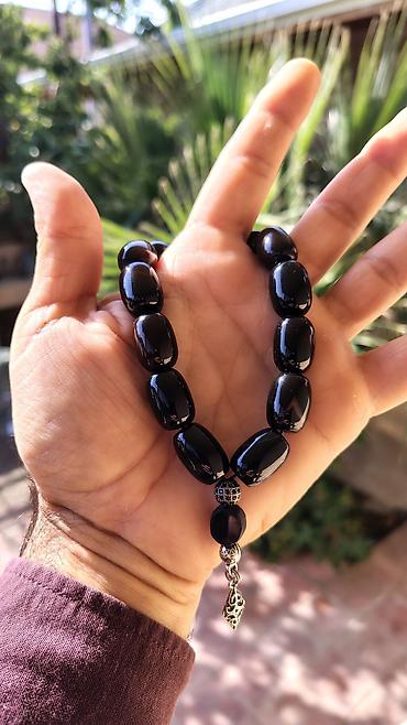 bijuteryalar: Qara əqiq təsbeh,qiymət sondur! - Material: yüksək parlaq, oval — 5