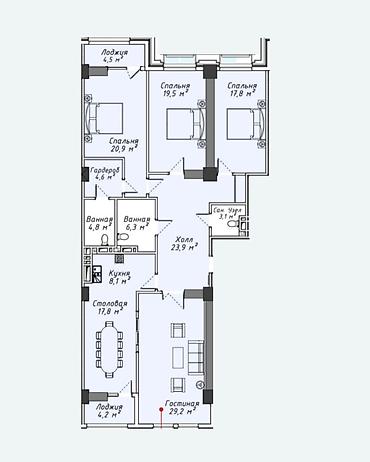 kva: 4 комнаты, 164 м², Асанбай мкр Элитка, 5 этаж, ПСО (под самоотделку) — 4