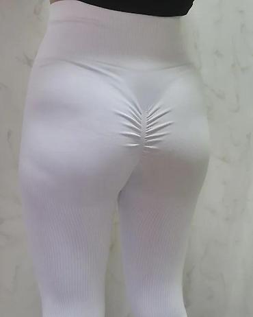 Helanke, biciklistički šortsevi: Ženske bele rebraste helanke – visok struk - Model: bešavne helanke — 13