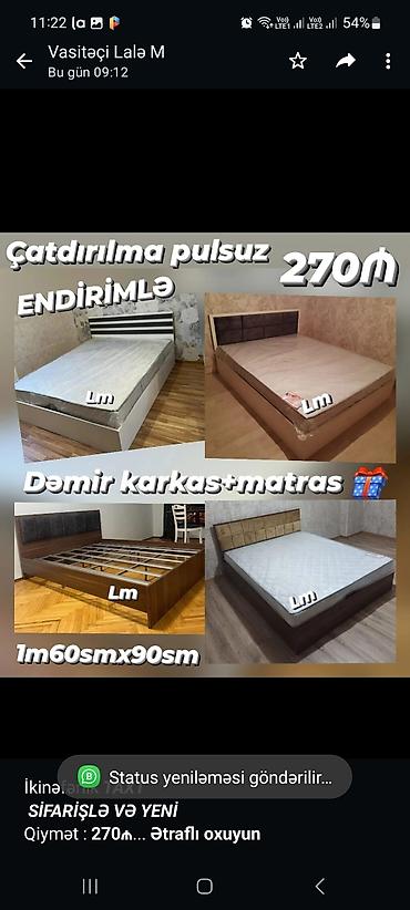 кровать 2 спальная: İkinəfərlik _*TAXT*_ _*SİFARİŞLƏ VƏ YENİ*_ Qiymət : *270₼* Ölçü — 1