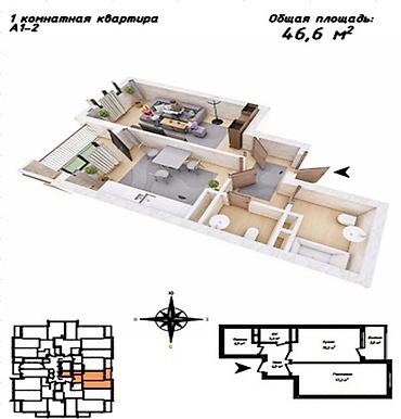 квартира в районе цума: 1 комната, 47 м², ул. Алматинка / Салиева Элитка, 7 этаж, ПСО (под самоотделку) — 3