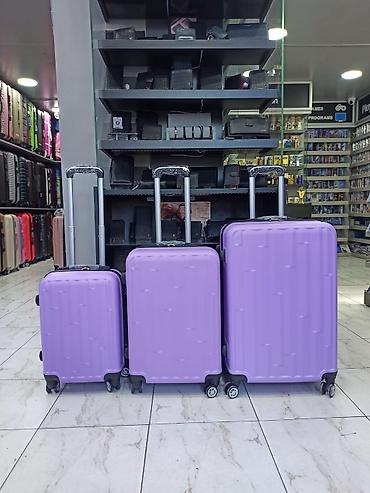 Çamadanlar: Məhsul: 3-lü bənövşəyi sərt korpuslu çamadan dəsti - Material: sərt — 1