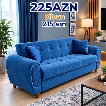 Divan – 215 sm - Rəng: parlaq mavi - Material: yumşaq, məxməri