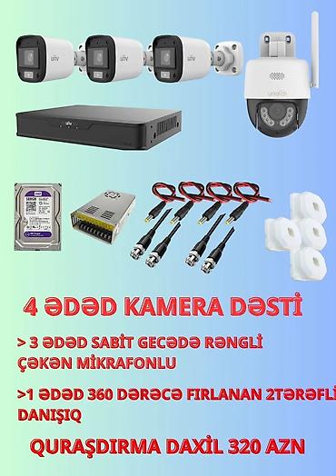 Videomüşahidə: 4 ədəd təhlükəsizlik kamera dəsti Komplektin tərkibi: - 3 ədəd sabit — 1