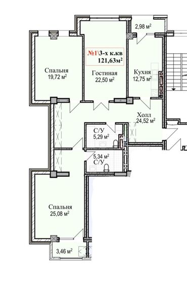 планировка дома: 3 комнаты, 122 м², Элитка, 13 этаж, ПСО (под самоотделку)