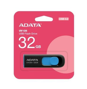 флешка для ноутбука: USB флешка, флеш накопитель 32GB A-DATA UV128, USB 3.2, черный/синий