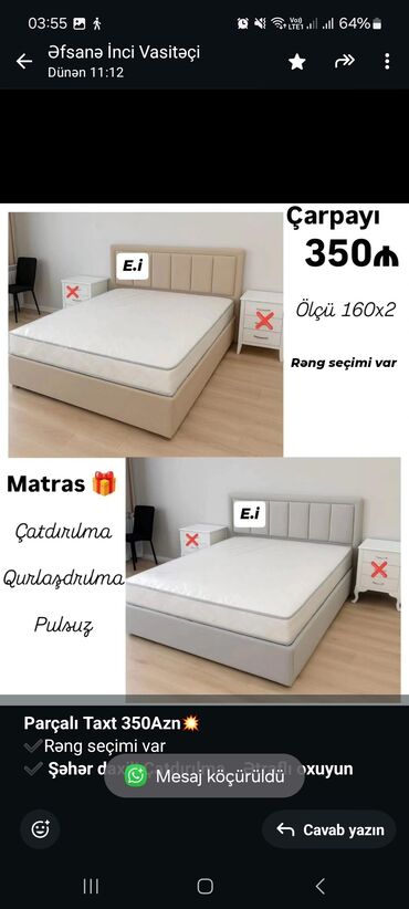 Sifarişlə restoran mebeli: İkinəfərlik, Bazasız, Pulsuz matras, Siyirməsiz