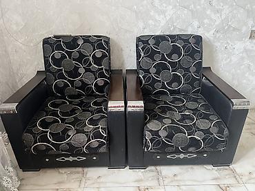 süt: 2 ədəd salon kreslosu - Dizayn: Qara rəngdə, dairəvi naxışlı parça — 1