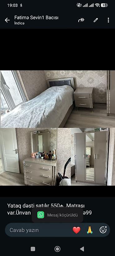 Yataq dəsti satılır 550₼. Matrası var.Ünvan Masazır. 6708. Fatimə99