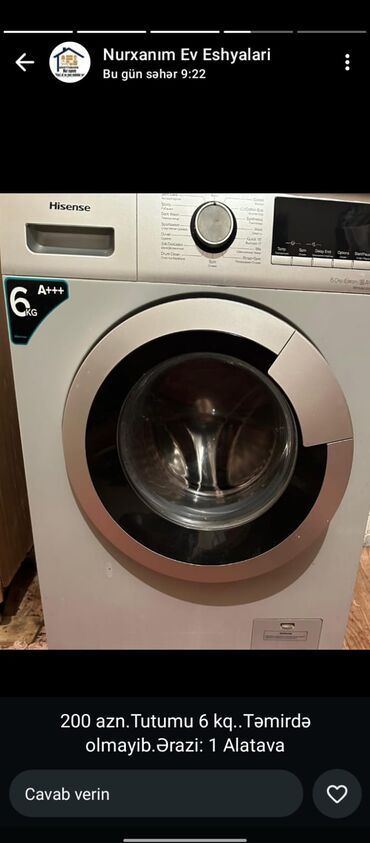 lalafo paltaryuyan maşın: Paltaryuyan maşın Hisense, 6 kq, İşlənmiş, Avtomat, Ünvandan götürmə
