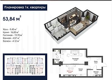 Продажа квартир: 1 комната, 54 м², Асанбай мкр Элитка, 12 этаж, ПСО (под самоотделку) — 3