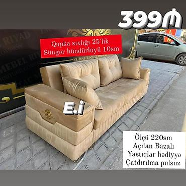 mingecevir divan: Bej rəngli 3 nəfərlik divan - Ölçü: 220 sm - Açılan, bazalı — 1