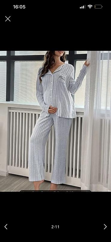 Hamiləlik pijama dəsti - 2 hissəli dəst: düyməli uzunqollu köynək və
