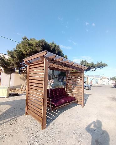 heyet ucun isiqlar: Bağ üçün taxta yelləncəkli pergola - Material: tam ağac karkas — 3