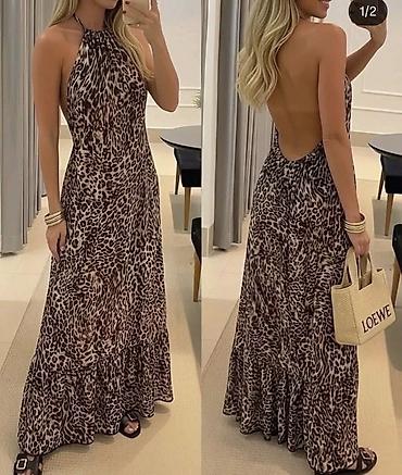 percieve silk: Leopard maxi haljina na vezanje oko vrata. - Kroj: duga, lepršava maxi — 1