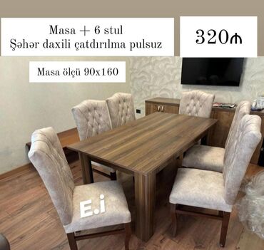 Taburetlər: Qonaq otağı üçün, Açılmayan, Dördbucaq masa, 6 stul