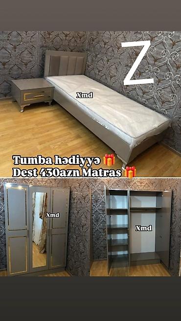 tuba: Tək nəfərlik yataq dəsti – modern dizaynlı boz rəng. • Dəst: çarpayı — 1