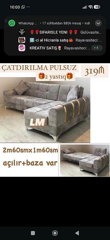 Künc divan – açılır, bazalı model Ölçü: 2m60sm x 1m60sm Material