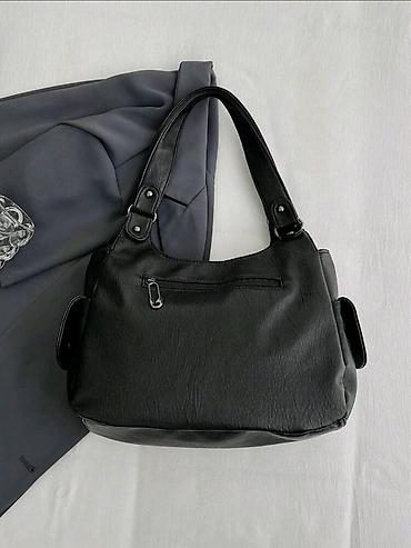 Çantalar: Qadın üçün çiyin çantası – qara rəng - Material: yumşaq teksturalı — 7