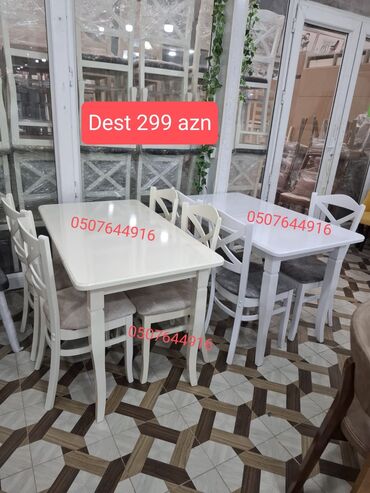Masa və oturacaq dəstləri: Mətbəx üçün, Yeni, Açılmayan, Dördbucaq masa, 4 stul — 9