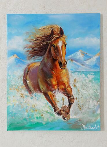 требуется фотограф: Картина "Лошадь на Иссык-Куле", холст,лен 40х50, акрил
