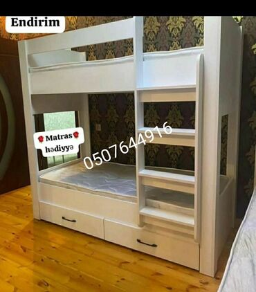 İkimərtəbəli uşaq çarpayıları: Oğlan və qız üçün, Yeni, Çarpayı, Matras ilə, Siyirməli, Laminat — 10