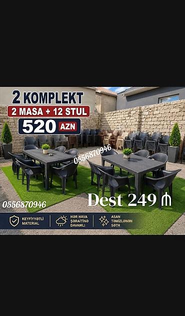 plastik stollar: Yeni, Dördbucaq masa, 6 stul, Açılmayan, Stullar ilə, Plastik, Türkiyə — 1