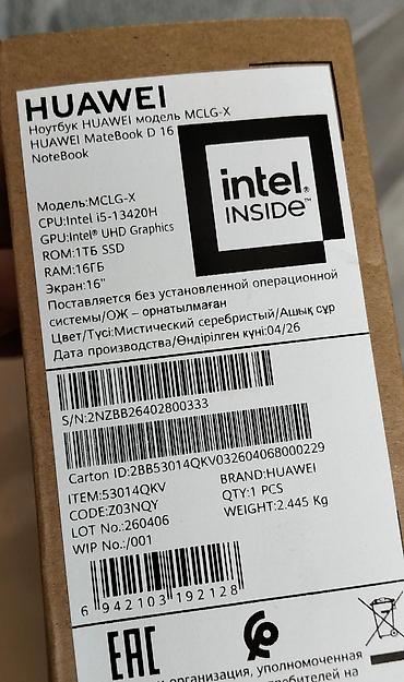 8gb ddr4 notebook ram: Huawei MateBook D 16 (model MCLG-X) - Ekran: 16" - Prosessor: Intel — 1