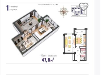 Продажа квартир: 1 комната, 48 м², Элитка, 16 этаж, ПСО (под самоотделку) — 8