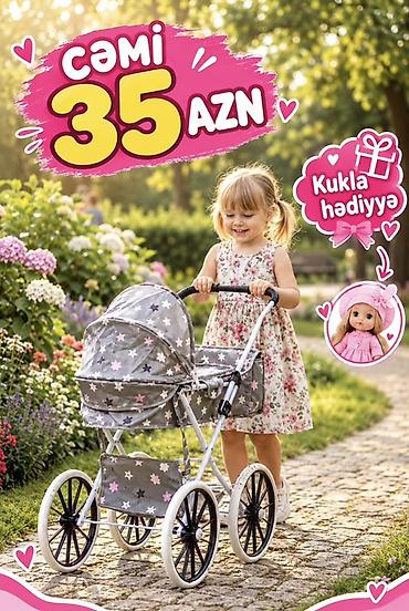 usaq çadiri: Uşaq arabası – kukla üçün oyun arabası seti - Rəng/dizayn: boz fon — 1