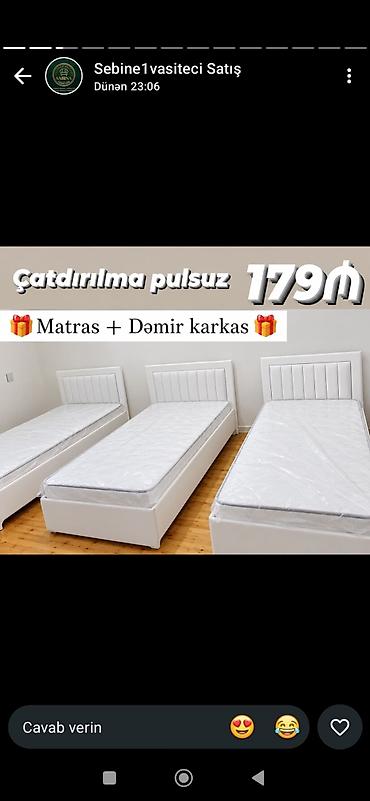 Tək nəfərlik ağ çarpayı seti - Komplekt: matras + dəmir karkas -