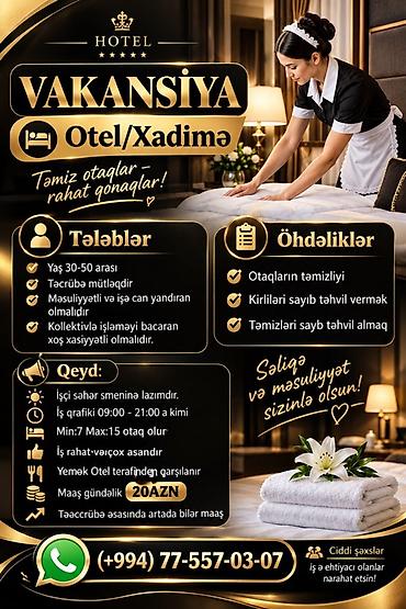 restoranda kassir vakansiya: Xadimə tələb olunur, Gündəlik ödəniş, 30-45 yaş, 1-2 illik təcrübə — 1