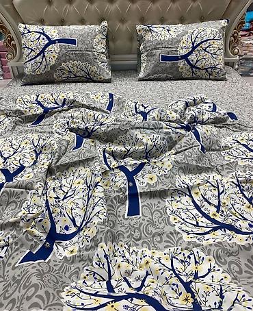 Комплекты постельного белья: Комплект постельного белья с принтом клетку, выполненный в синих и — 13