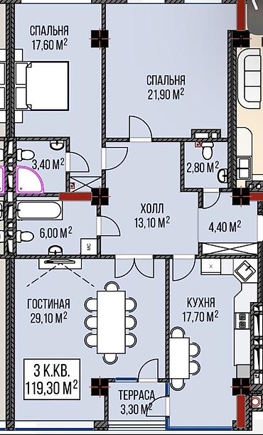 квартиры кызыласкер: 3 комнаты, 119 м², Асанбай мкр Элитка, 2 этаж, ПСО (под самоотделку) — 4