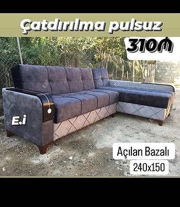 Künc divan – açılan bazalı model - Ölçü: 240 x 150 sm - Rəng: tünd-boz