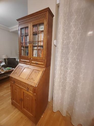jisk sto: Drvena biblioteka/sekretar sa vitrinom – masivno, ručno rezbareno - — 2