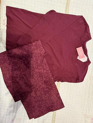 Alt paltarı: Suwen qadın pijama dəsti - Rəng: bordo/şərab tonları - Üst — 2